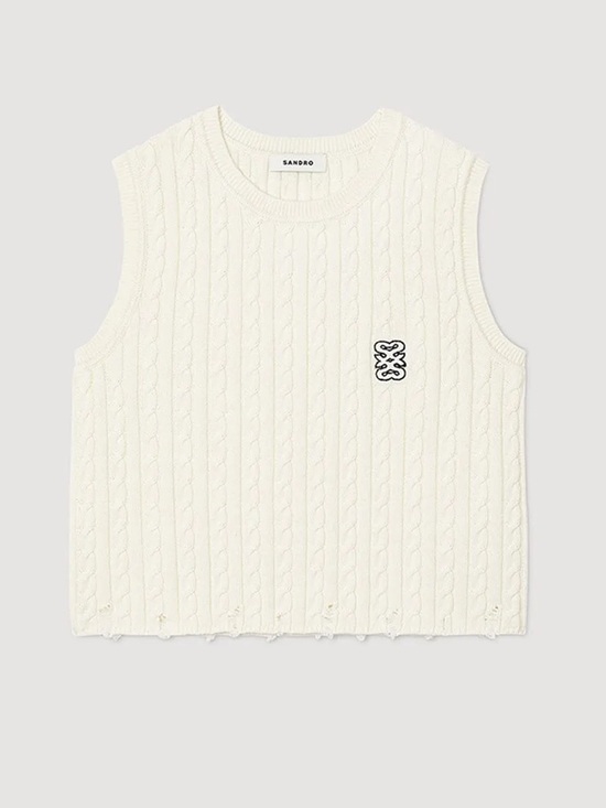 Sandro Tops - Sandro Cable Knit Sleeveless Vest with Crest